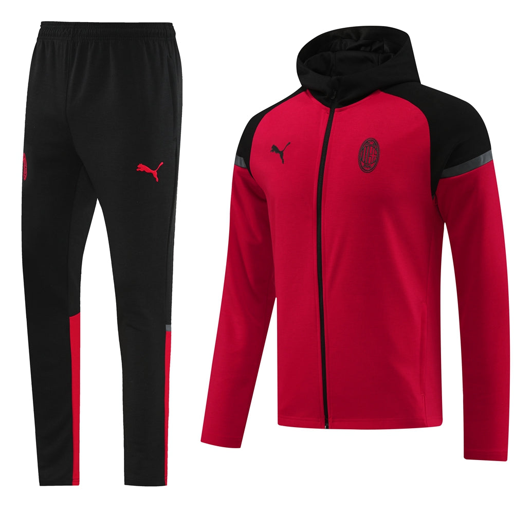 AC Milan 24 25 Full Zip TrackSuit Red and Black