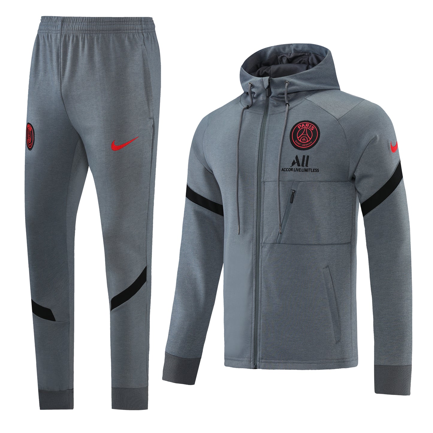 Paris Saint German 21/22 Full-Zip Hooded Tracksuit - Grey