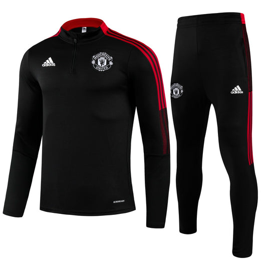 Manchester United 21/22 Half-Zip Youth TrackSuit - Black