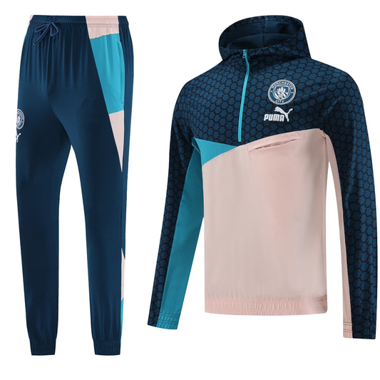Manchester City 23/24 Hooded Full-Zip TrackSuit - Blue / Powder Pink