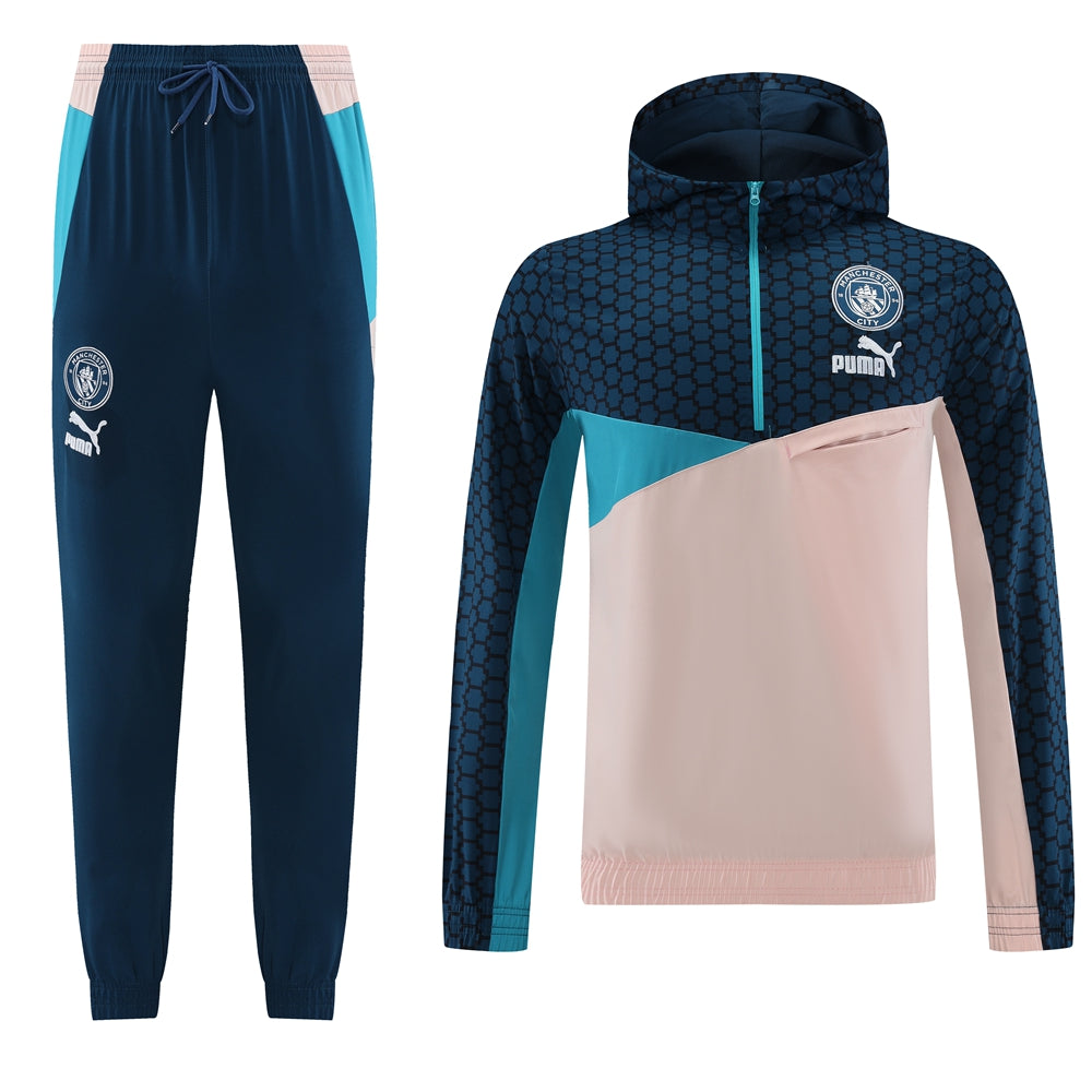 Manchester City 23/24 Hooded Full-Zip TrackSuit - Blue / Powder Pink