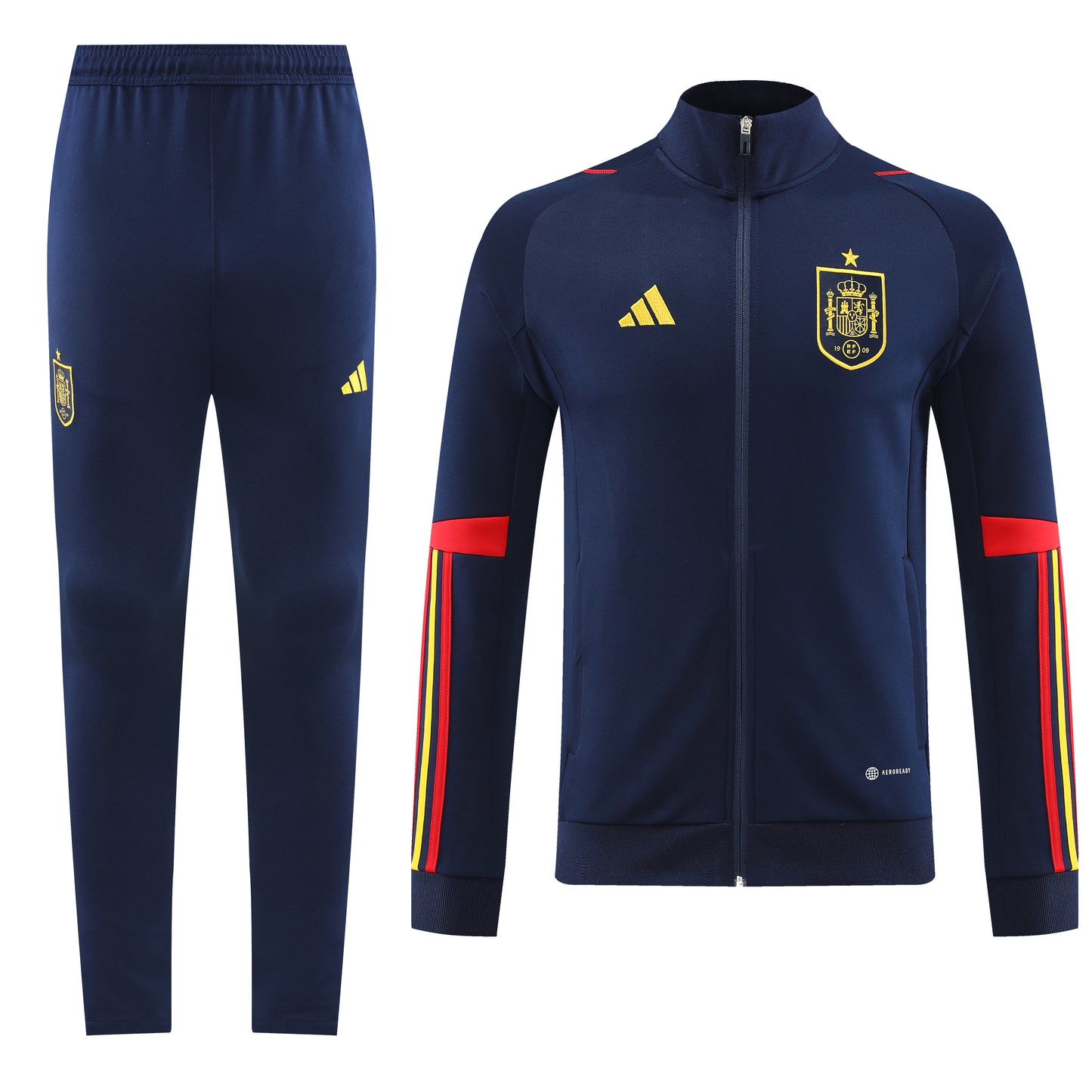 Spain 22/23 Full-Zip TrackSuit - Navy Blue / Red Stripes