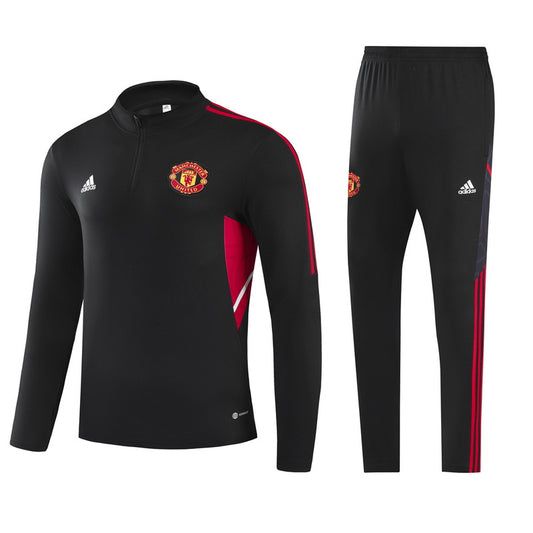 Manchester United 22/23 Half-Zip Youth TrackSuit - Black