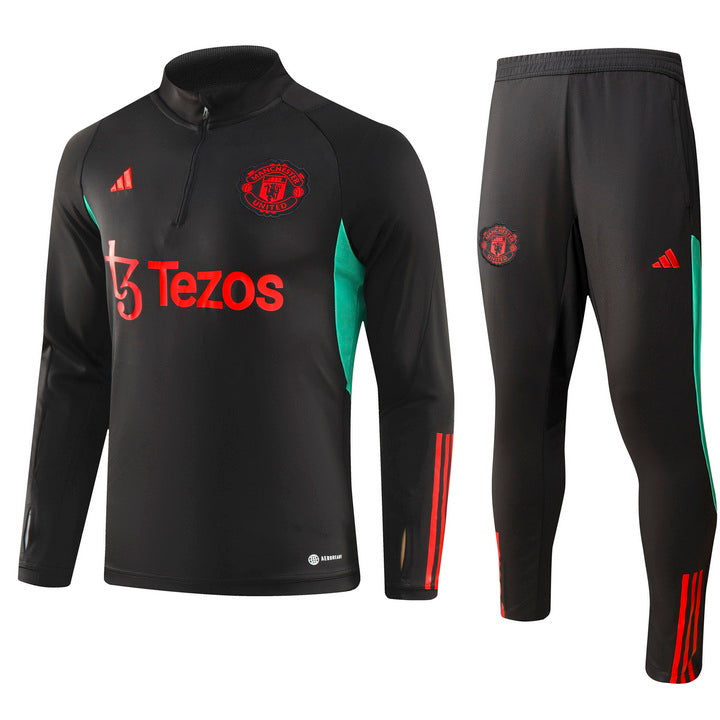 Manchester United 23/24 Half-Zip Youth TrackSuit - Black