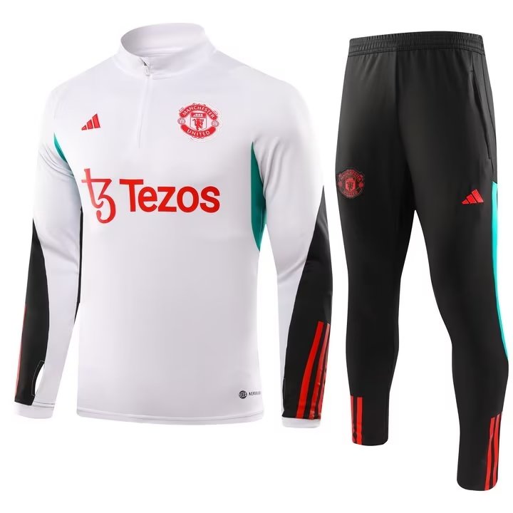 Manchester United 23/24 Half-Zip Youth TrackSuit - White