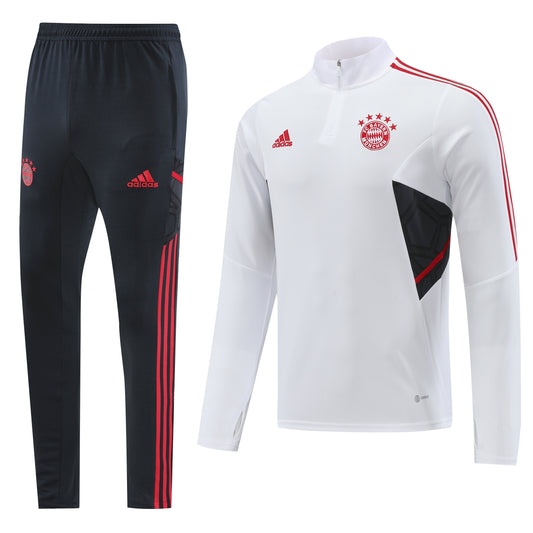 Bayern Munich 22/23 Full-Zip Tracksuit - White / Red Stripes