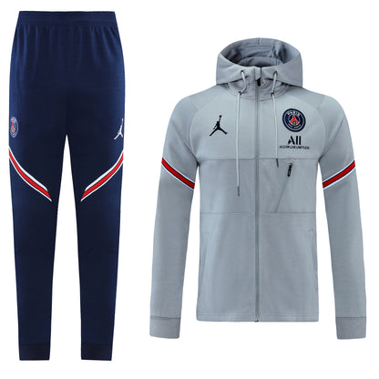 Paris Saint German 21/22 Full-Zip Hooded Tracksuit - Grey / Navy Blue