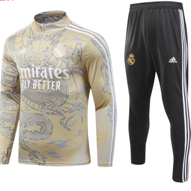 Real Madrid 23/24 Half-Zip Youth TrackSuit - Gold Dragon