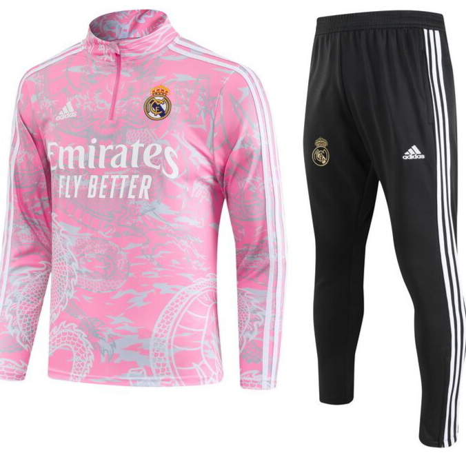 Real Madrid 23/24 Half-Zip Youth TrackSuit - Pink Dragon