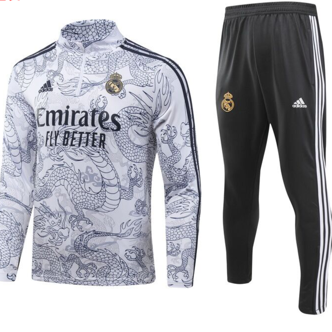 Real Madrid 23/24 Half-Zip Youth TrackSuit - White Dragon
