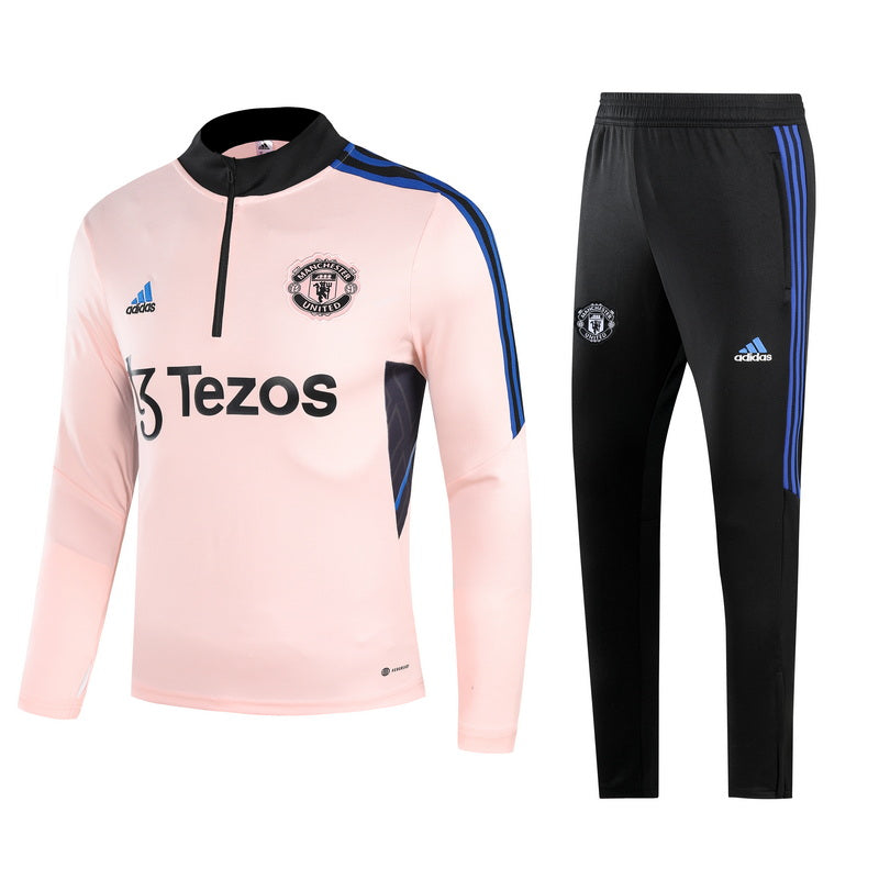 Manchester United 22/23 Half-Zip Youth TrackSuit - Powder Pink